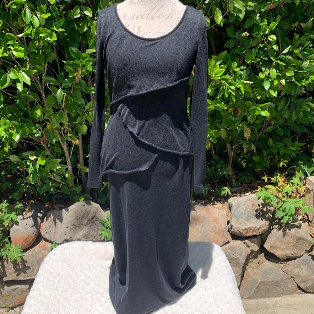 Peruvian Connection Black Cotton Knit Petal Dress S EUC